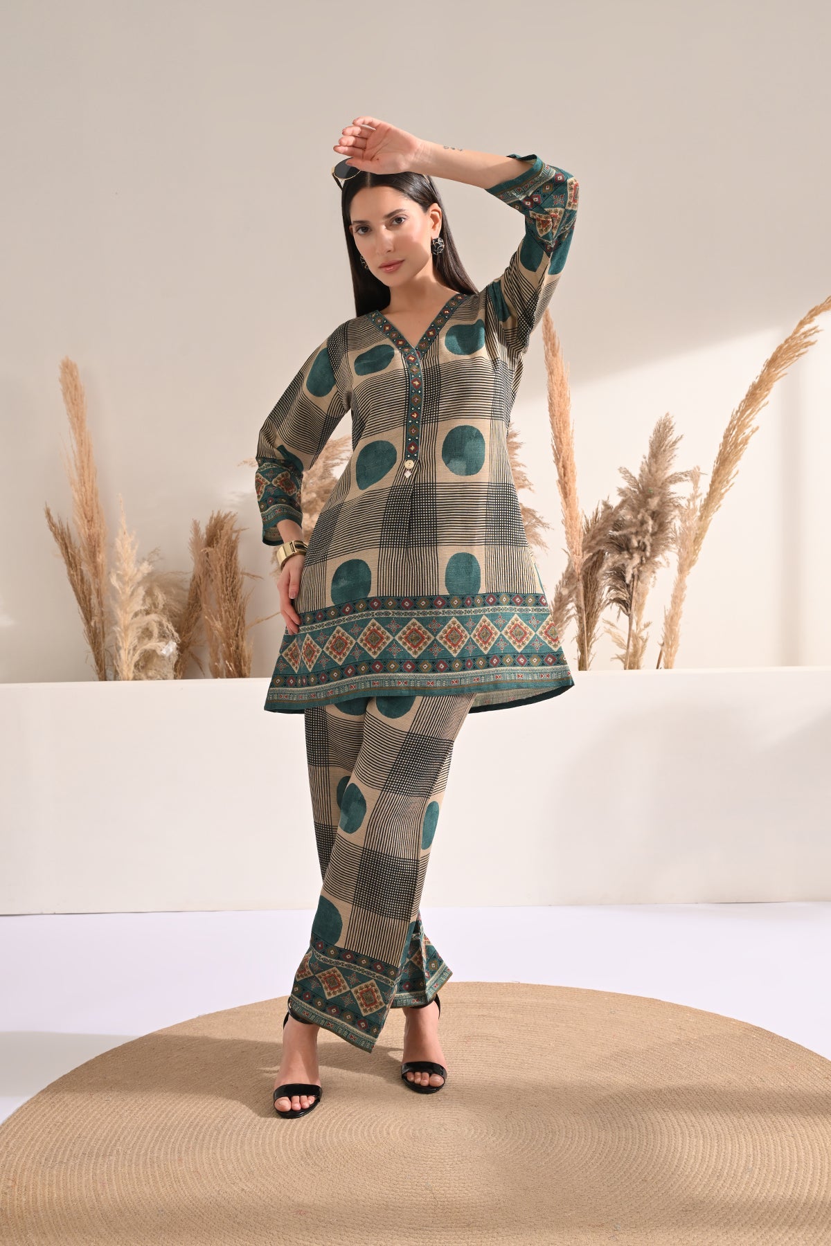 Beige Printed Co-Ord Set