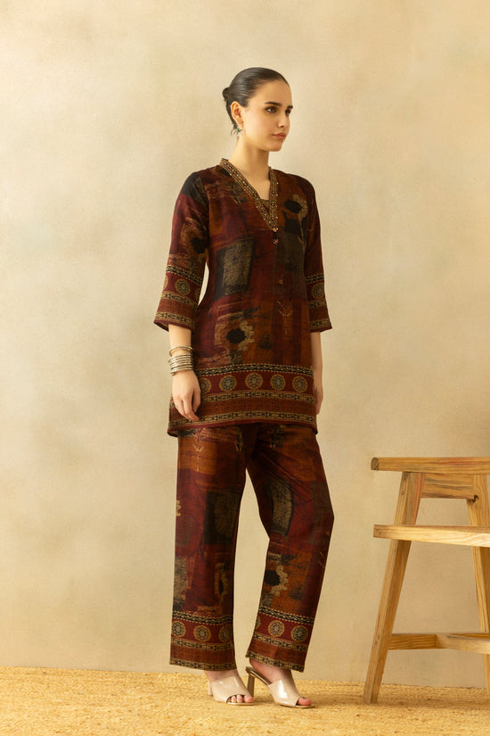 Brown Printed A-line Co-Ord Set