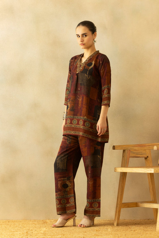 Brown Printed A-line Co-Ord Set
