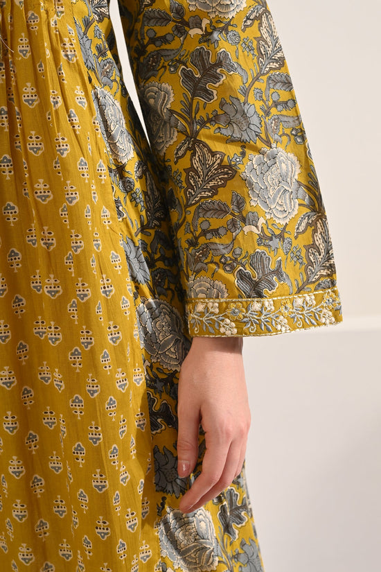 Mustard Pintex Printed A-line Kurta 3 Pcs Set