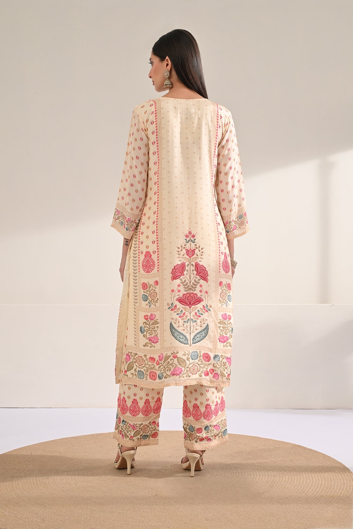 Cream Floral Printed Kurta 3 Pcs Set