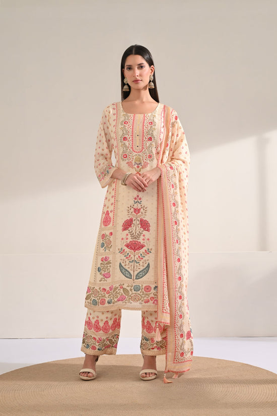 Cream Floral Printed Kurta 3 Pcs Set