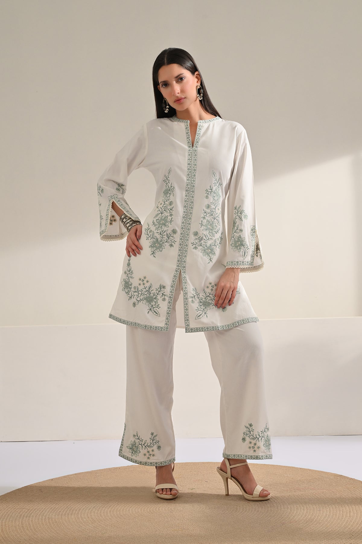 Cream Embroidered Co-Ord Set