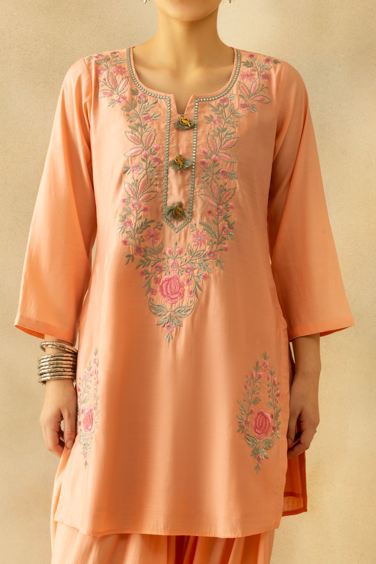 Peach Embroidered Kurta 2 Pcs Set