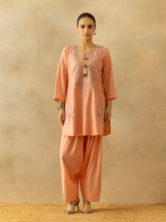 Peach Embroidered Kurta 2 Pcs Set
