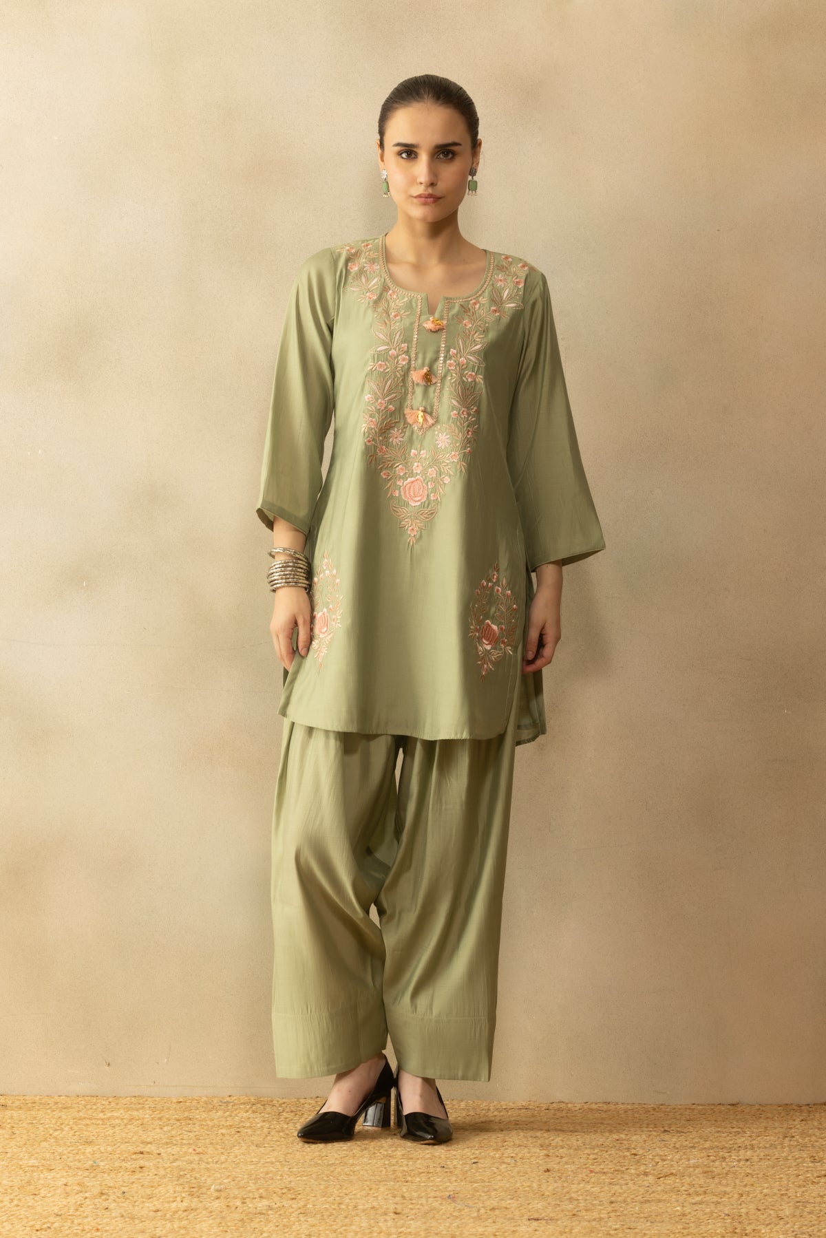 Green Embroidered Kurta 2 Pcs Set