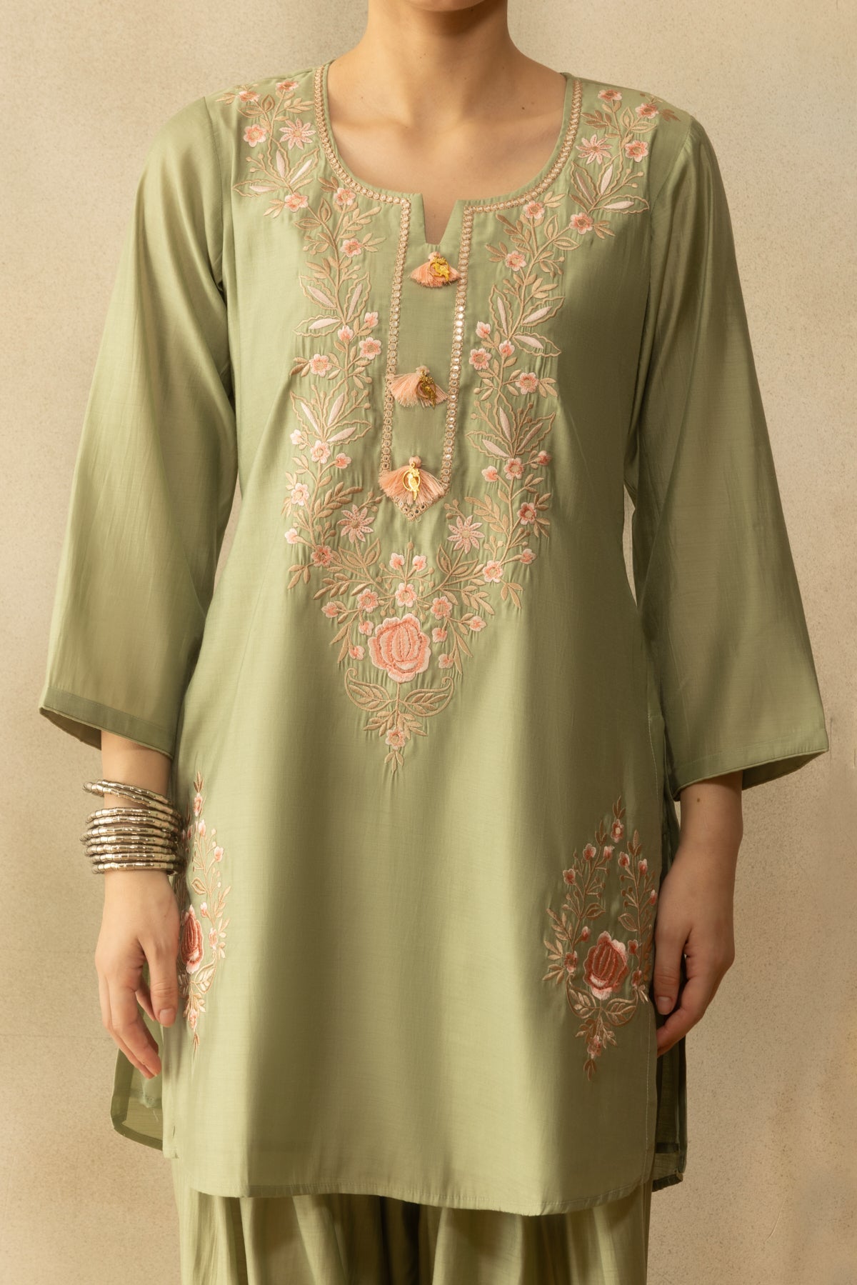 Green Embroidered Kurta 2 Pcs Set
