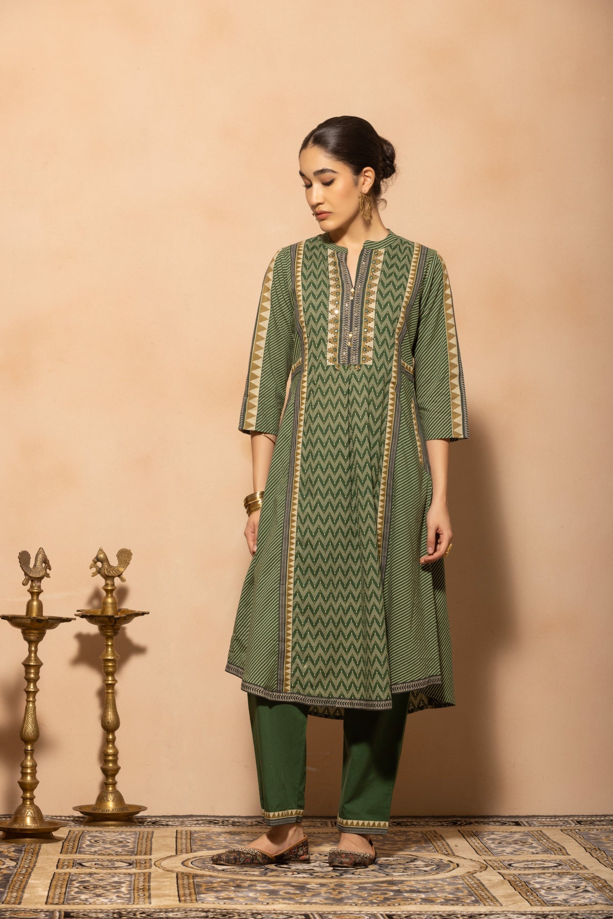 Green A-line Printed Kurta 2 Pcs Set