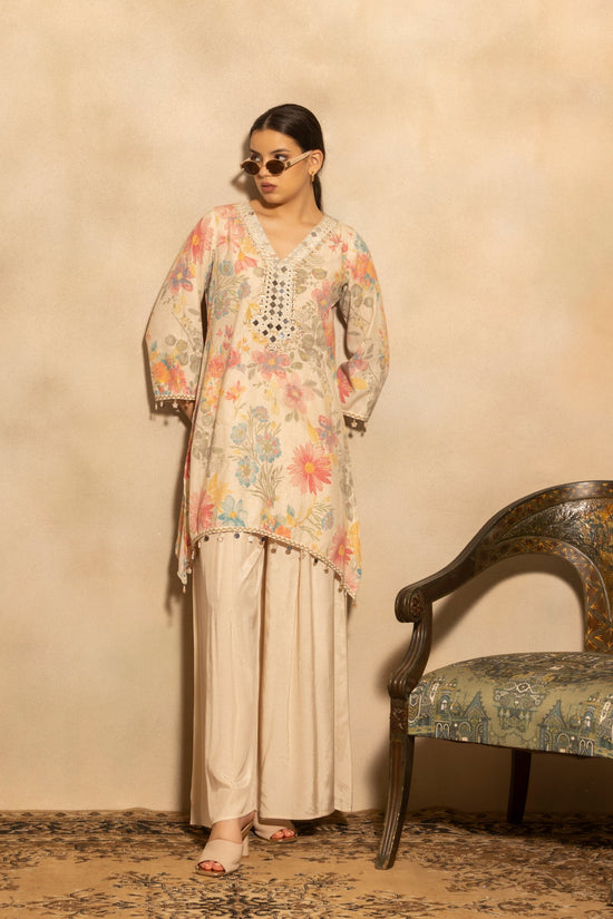 Cream Mirror Embellished Co-Ord Set