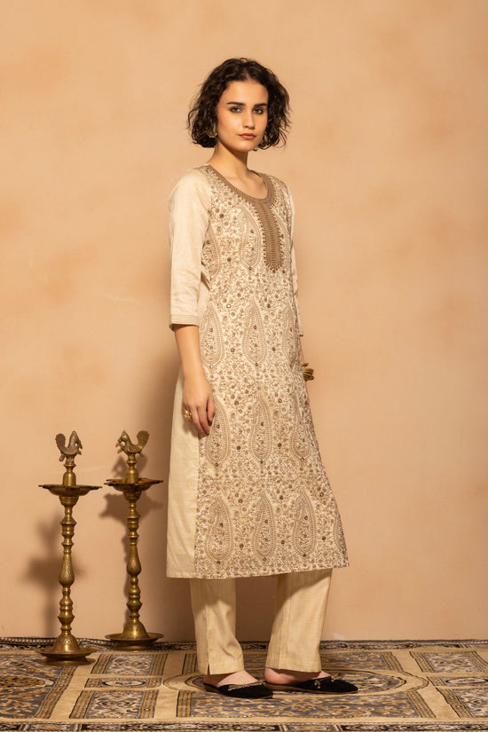 Cream Embroidered Kurta 3 Pcs Set