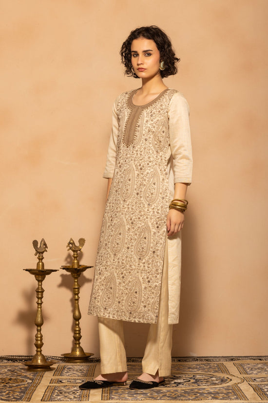 Cream Embroidered Kurta 3 Pcs Set