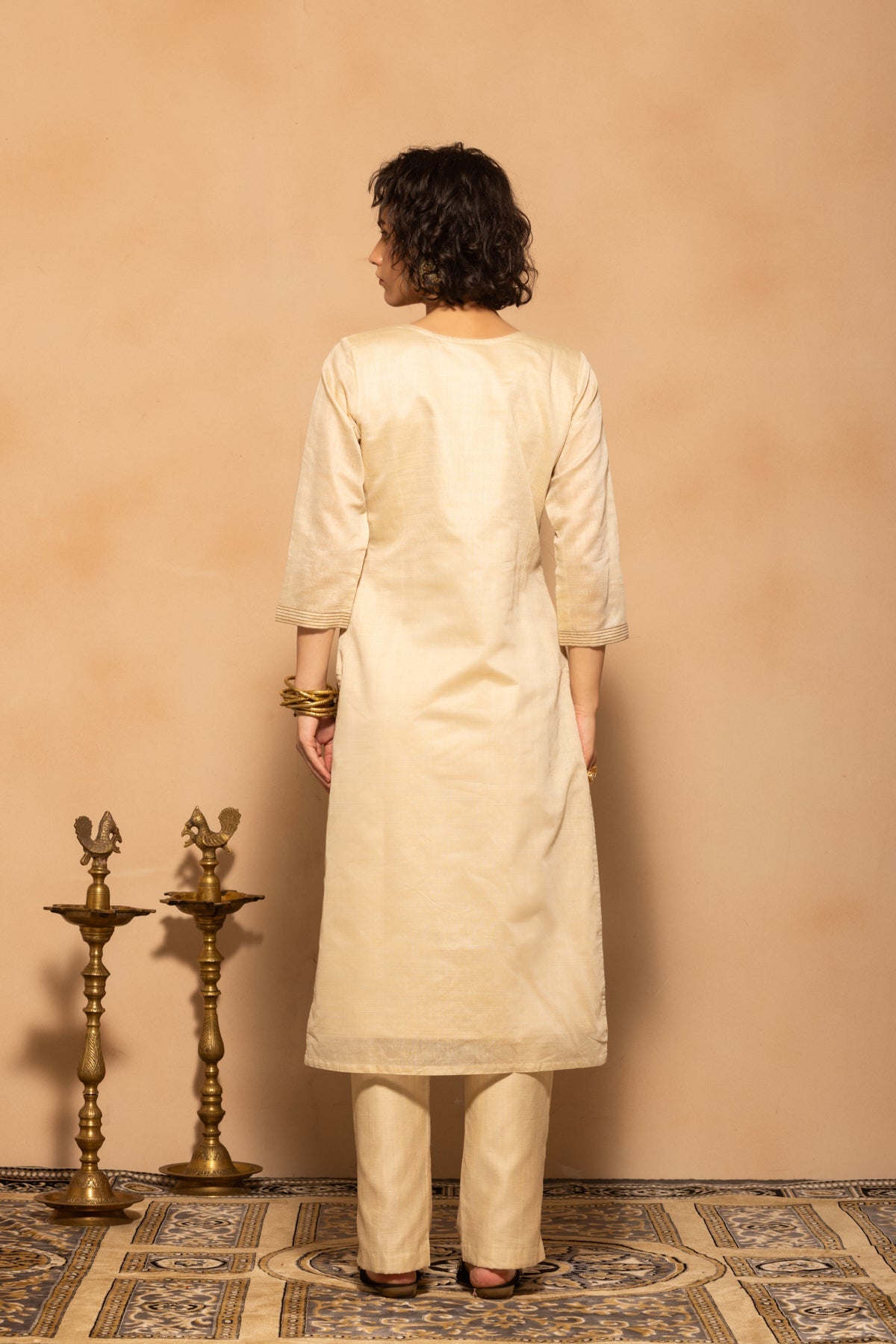 Cream Embroidered Kurta 3 Pcs Set