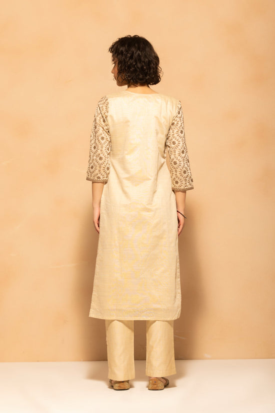 Beige Embroidered Kurta 3 Pcs Set