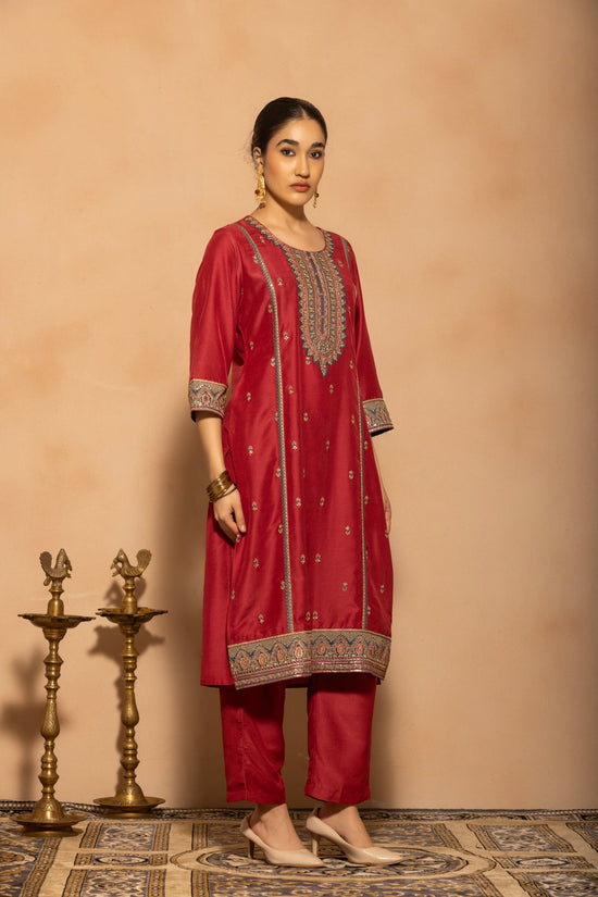 Maroon Embroidered Kurta 3 Pcs Set