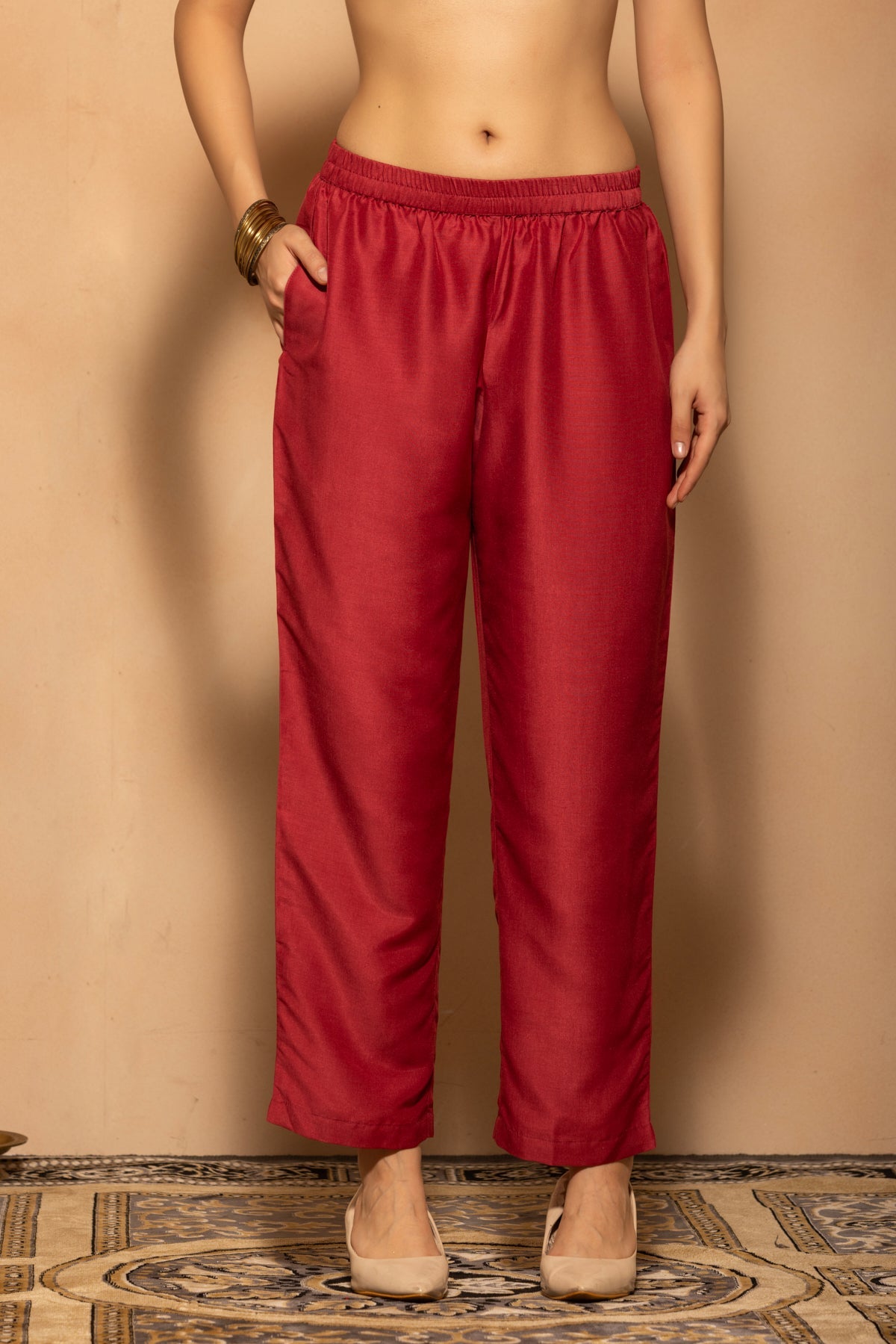 Maroon Embroidered Kurta 3 Pcs Set
