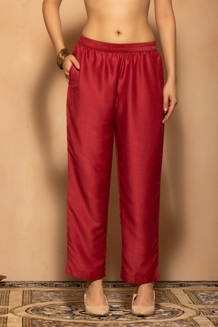 Maroon Embroidered Kurta 3 Pcs Set