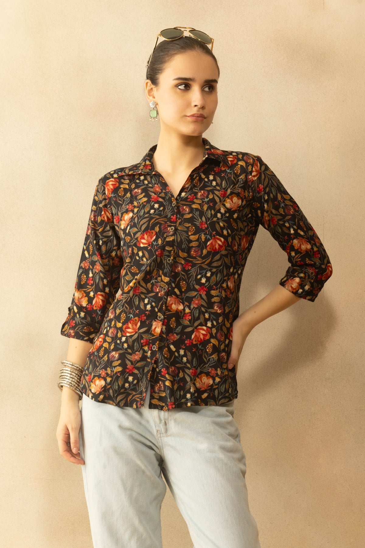 Black Floral Printed Top