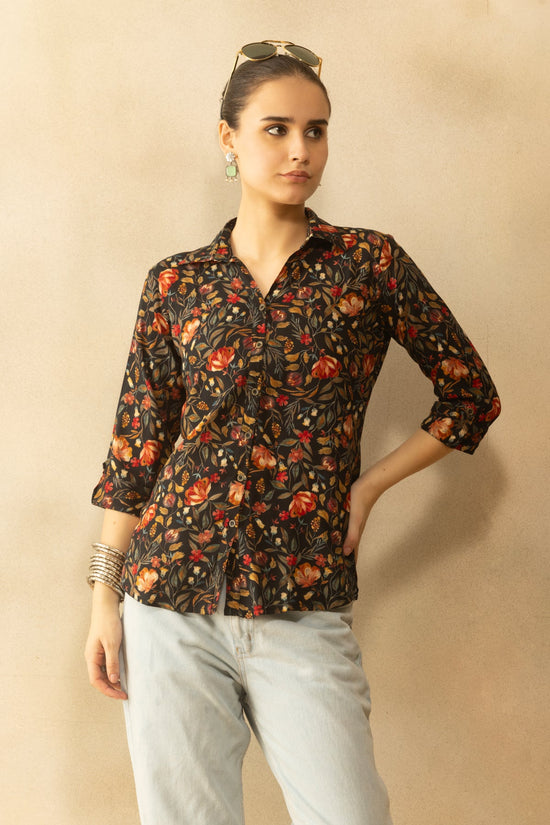 Black Floral Printed Top