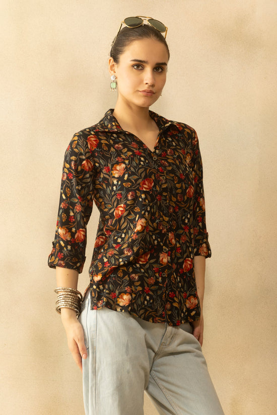 Black Floral Printed Top