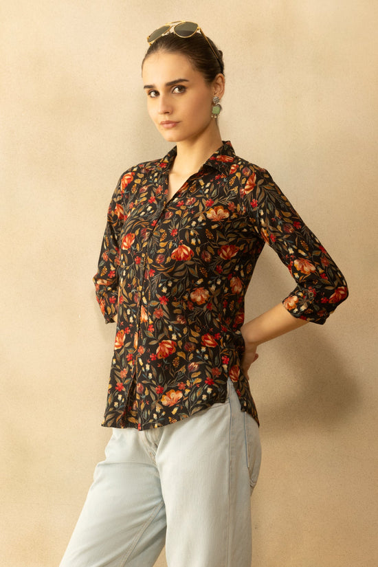 Black Floral Printed Top