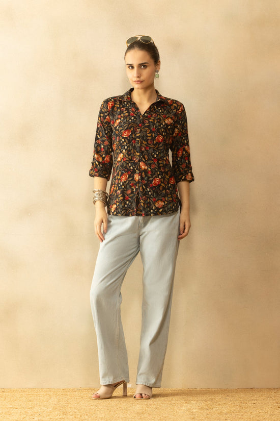 Black Floral Printed Top