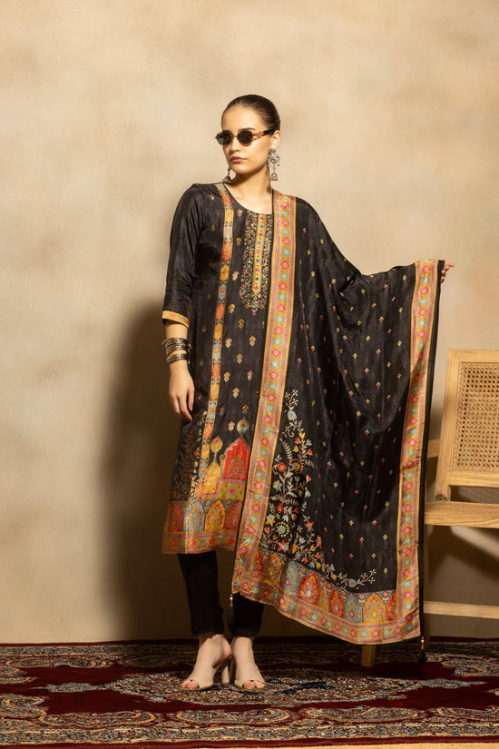 Black Embroidered Kurta 3 Pcs Set