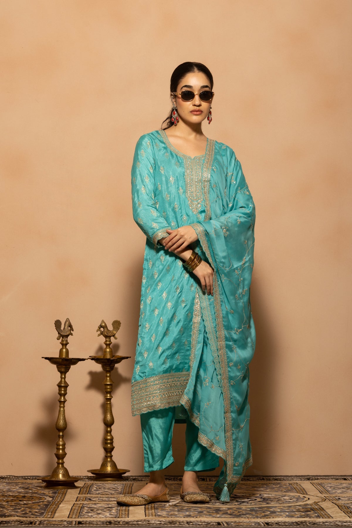 Blue Embroidered Kurta 3 Pcs Set
