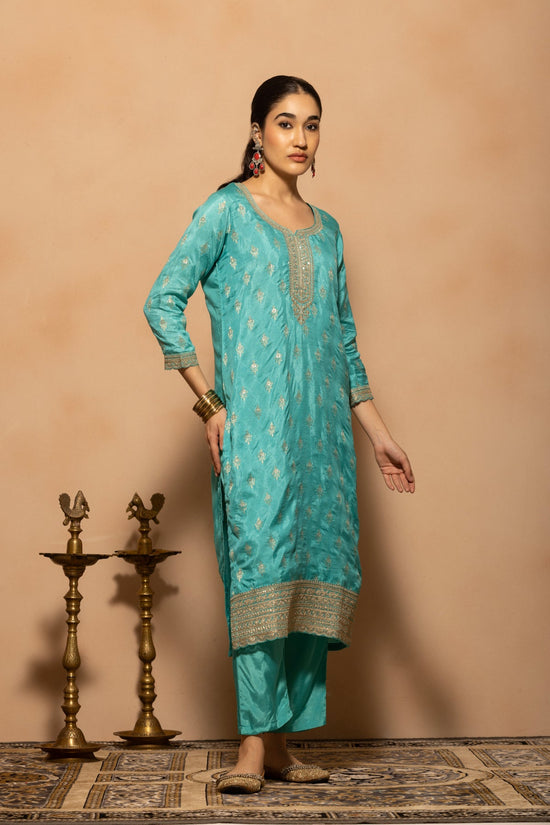 Blue Embroidered Kurta 3 Pcs Set