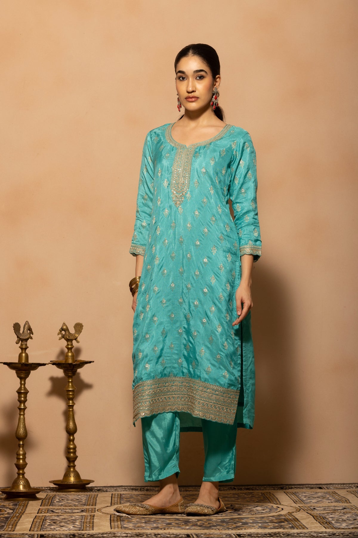 Blue Embroidered Kurta 3 Pcs Set