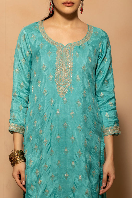 Blue Embroidered Kurta 3 Pcs Set