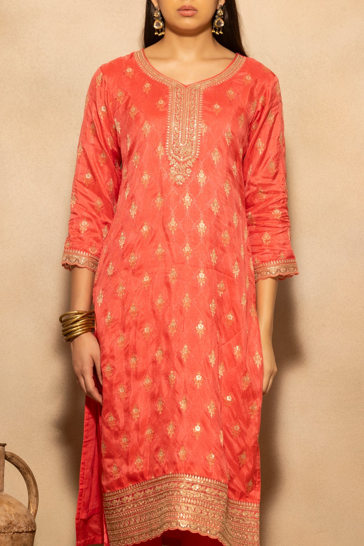 Pink Embroidered Kurta 3 Pcs Set