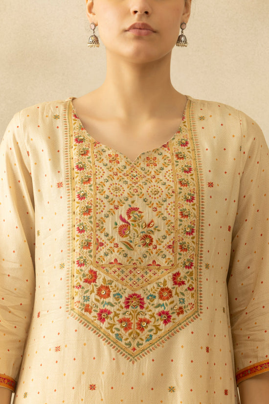 Beige Embellished Kurta 3 Pcs Set