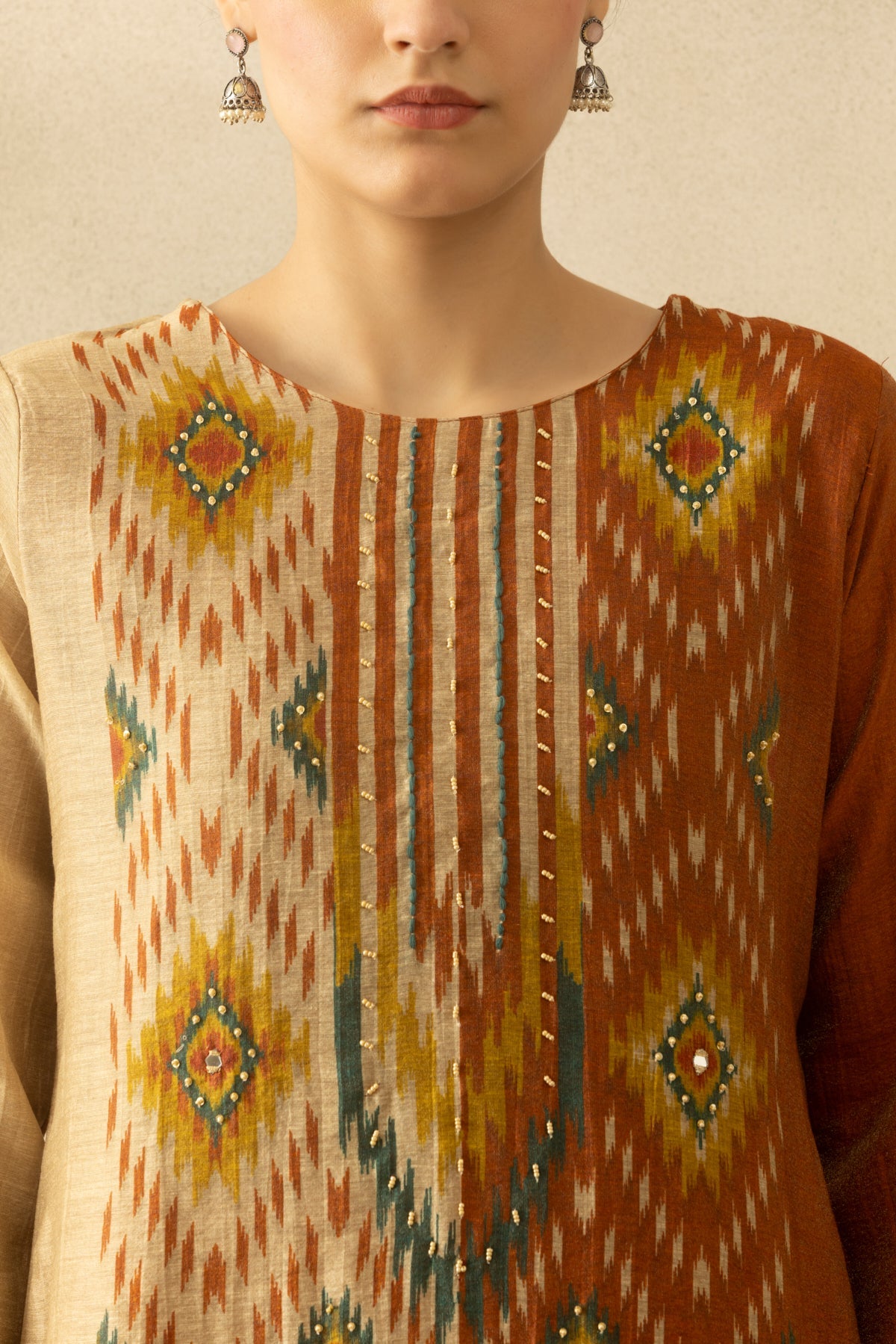 Rust Printed Kurta 3 Pcs Set