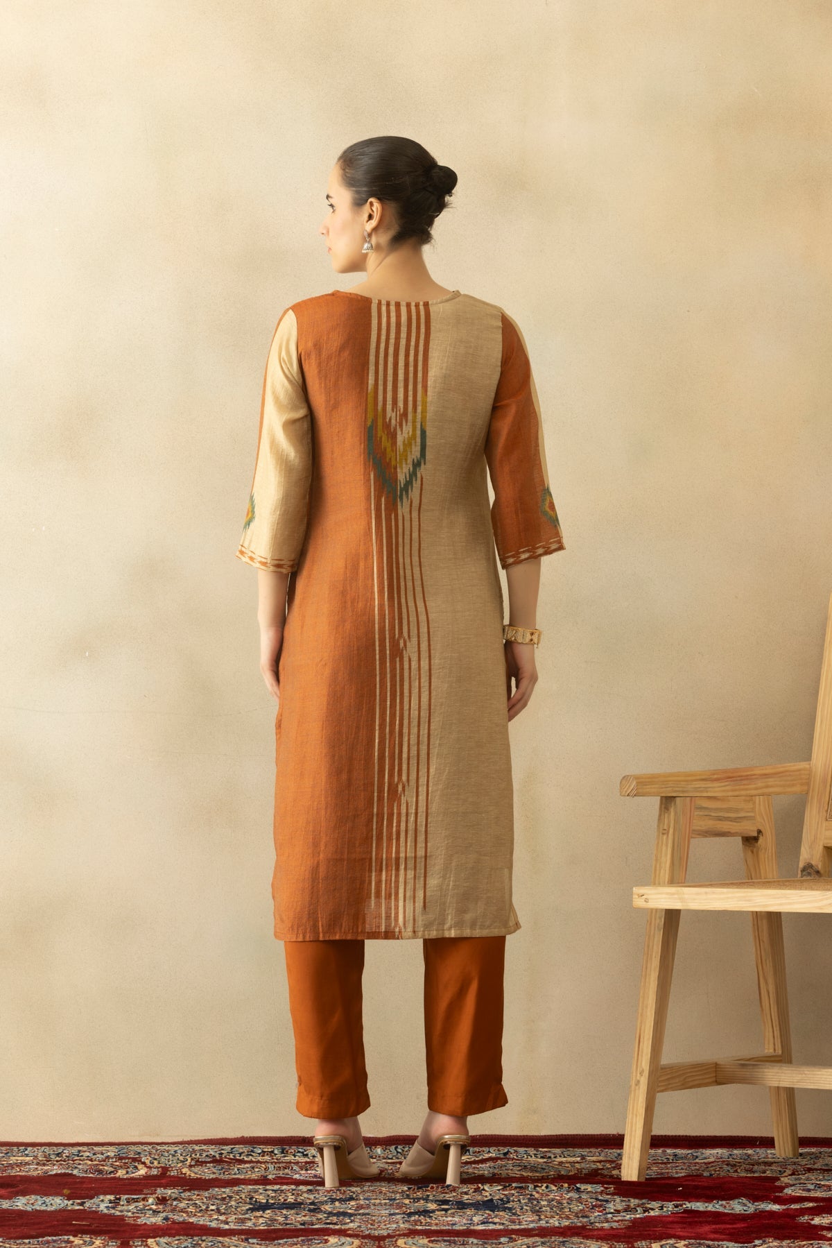 Rust Printed Kurta 3 Pcs Set