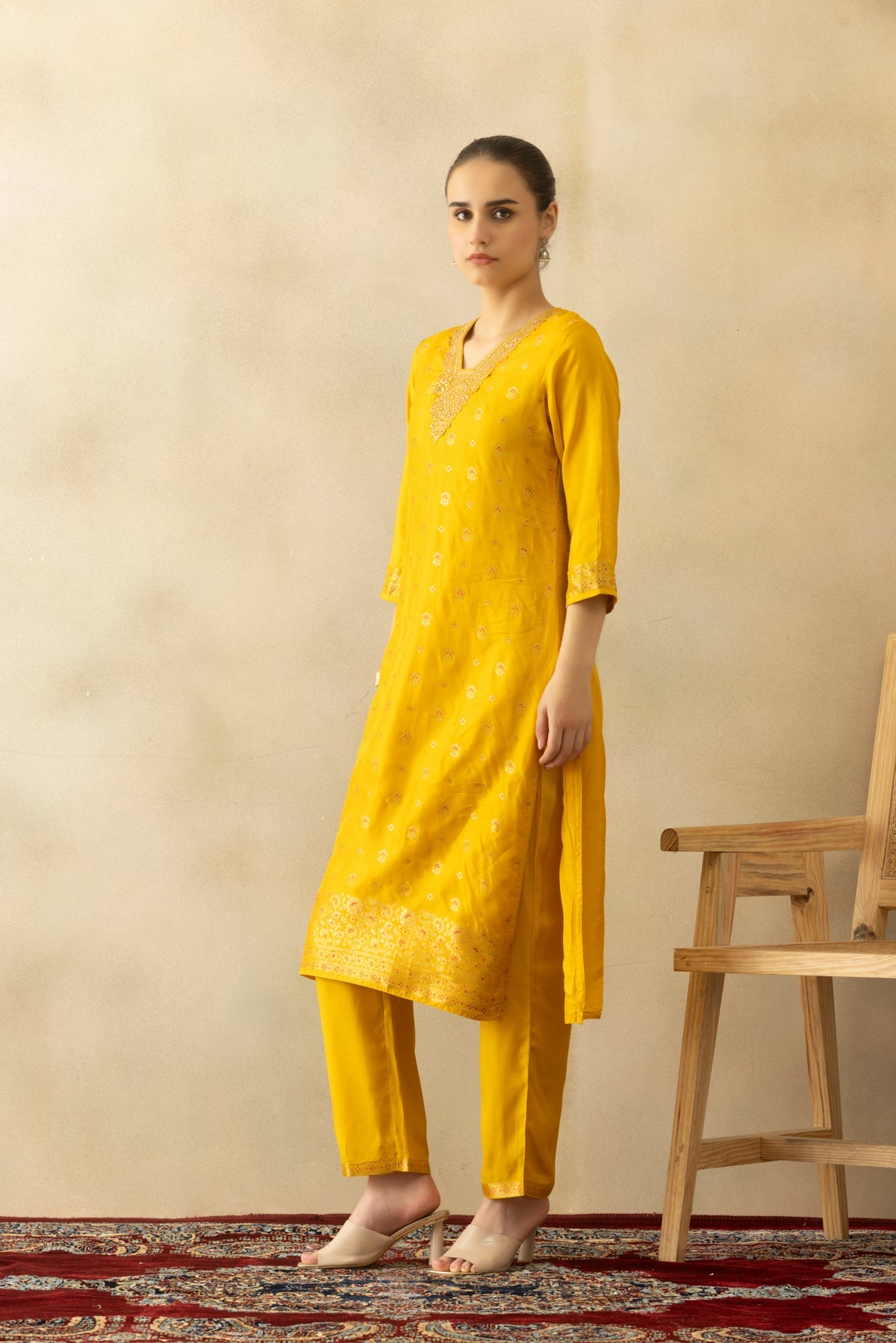 Yellow Embroidered Kurta 3 Pcs Set