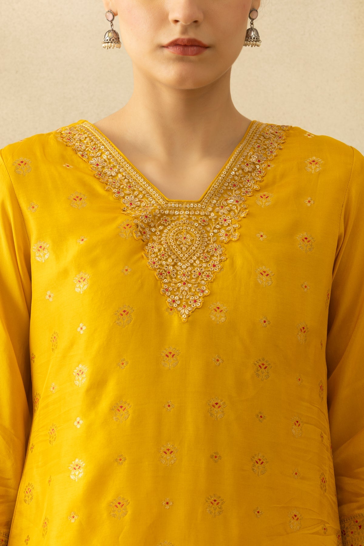 Yellow Embroidered Kurta 3 Pcs Set