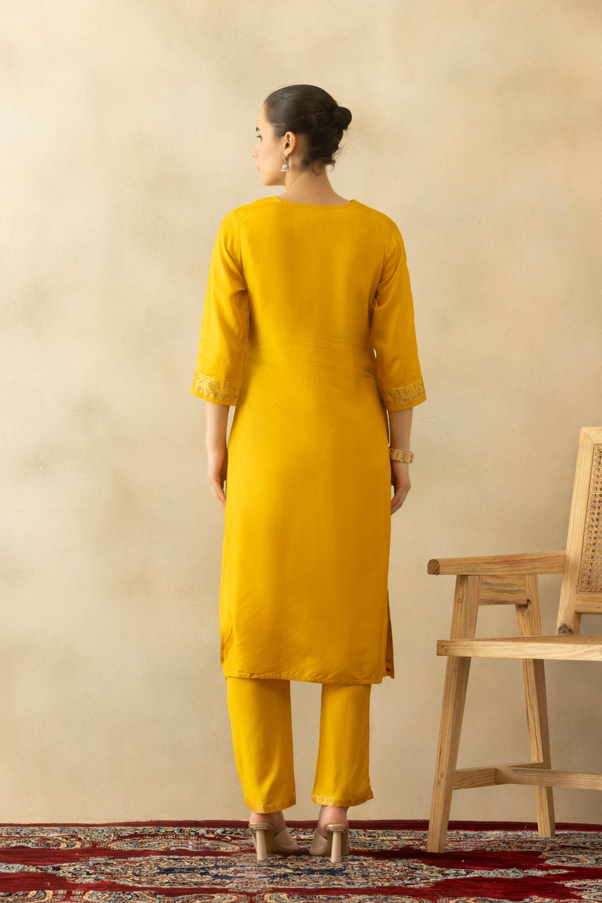 Yellow Embroidered Kurta 3 Pcs Set