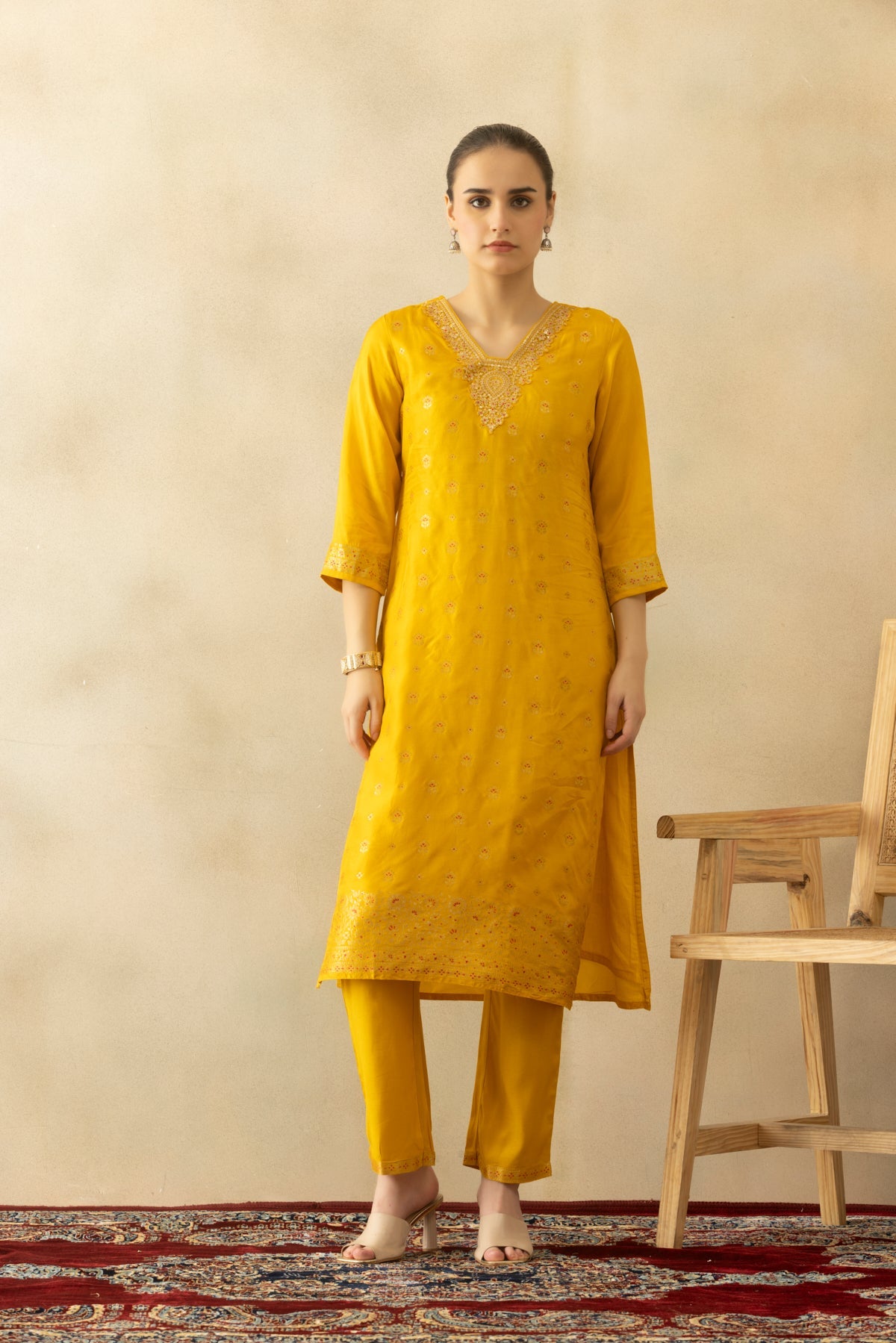 Yellow Embroidered Kurta 3 Pcs Set