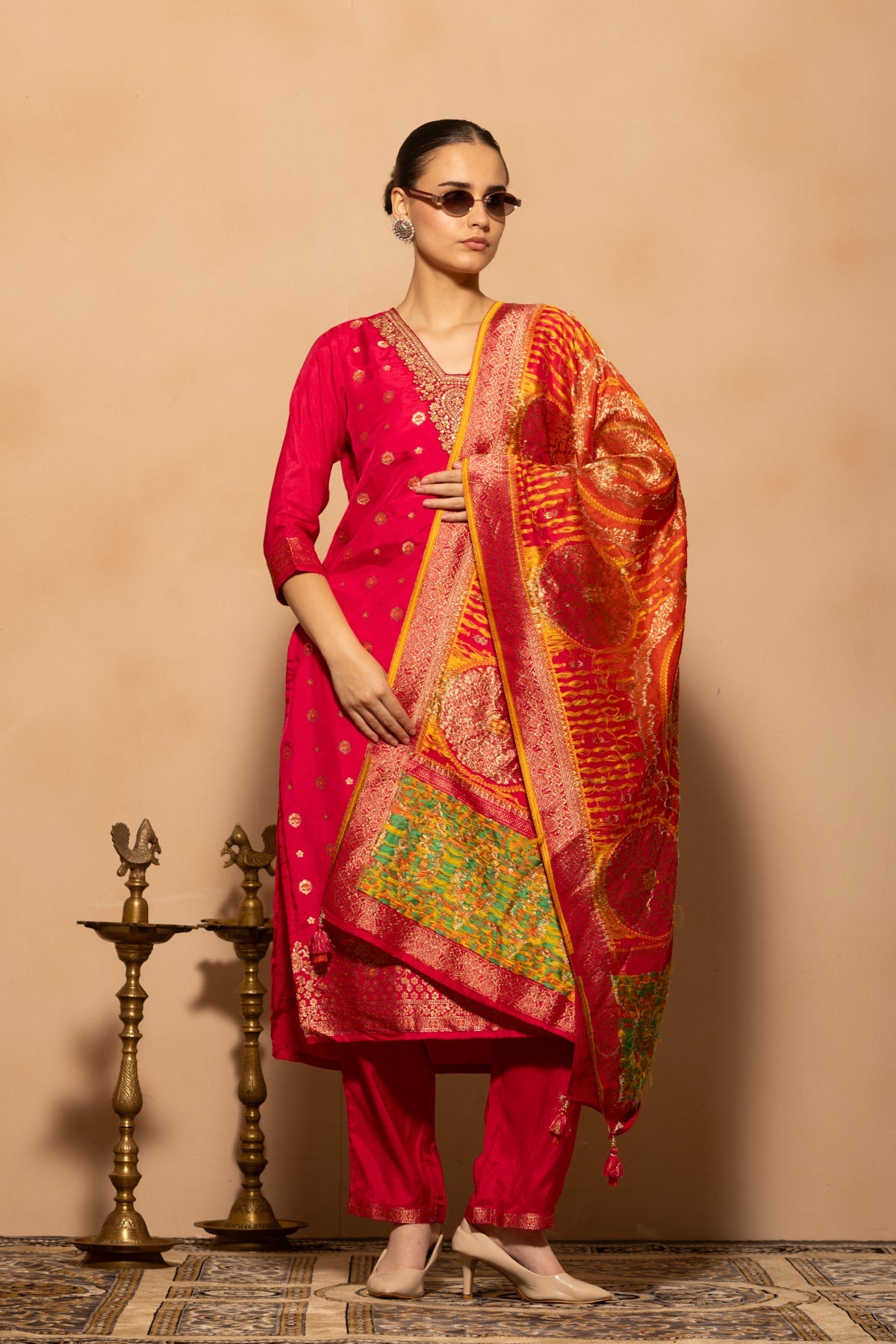 Pink Embellished Kurta 3 Pcs Set