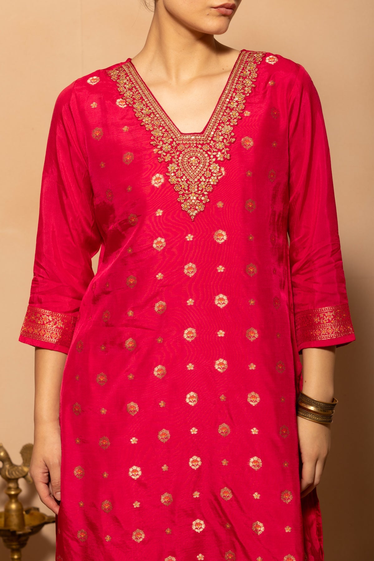 Pink Embellished Kurta 3 Pcs Set