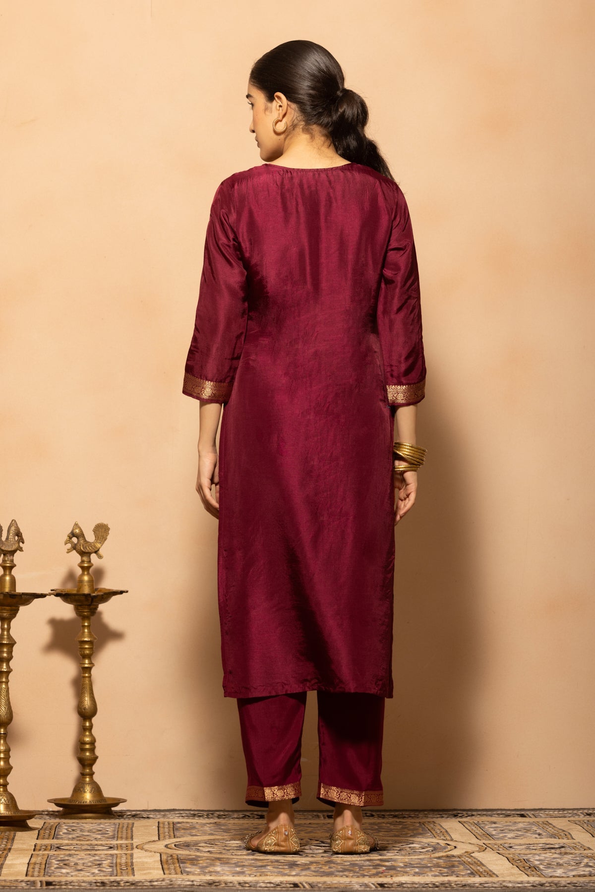 Wine Embellished Kurta 3 Pcs Set