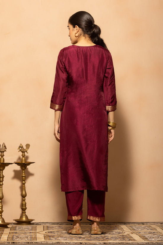 Wine Embellished Kurta 3 Pcs Set