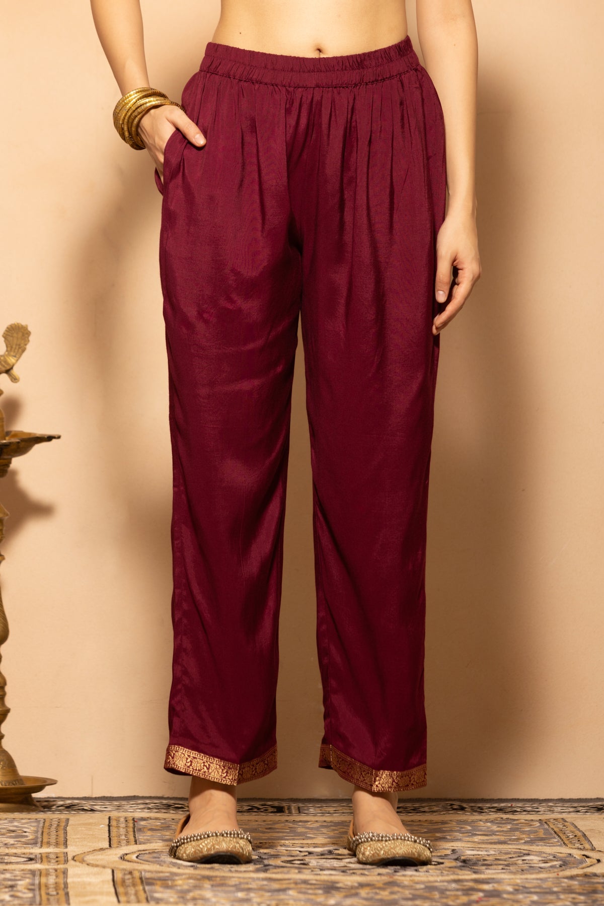 Wine Embellished Kurta 3 Pcs Set