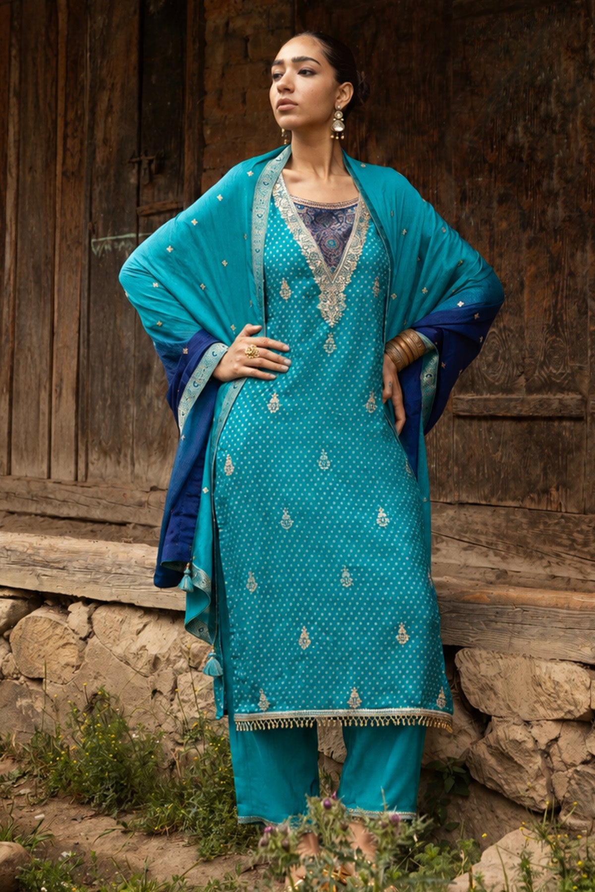 Firozi Embellished Kurta 3 Pcs Set