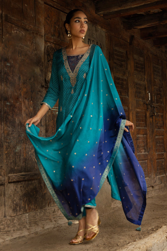 Firozi Embellished Kurta 3 Pcs Set