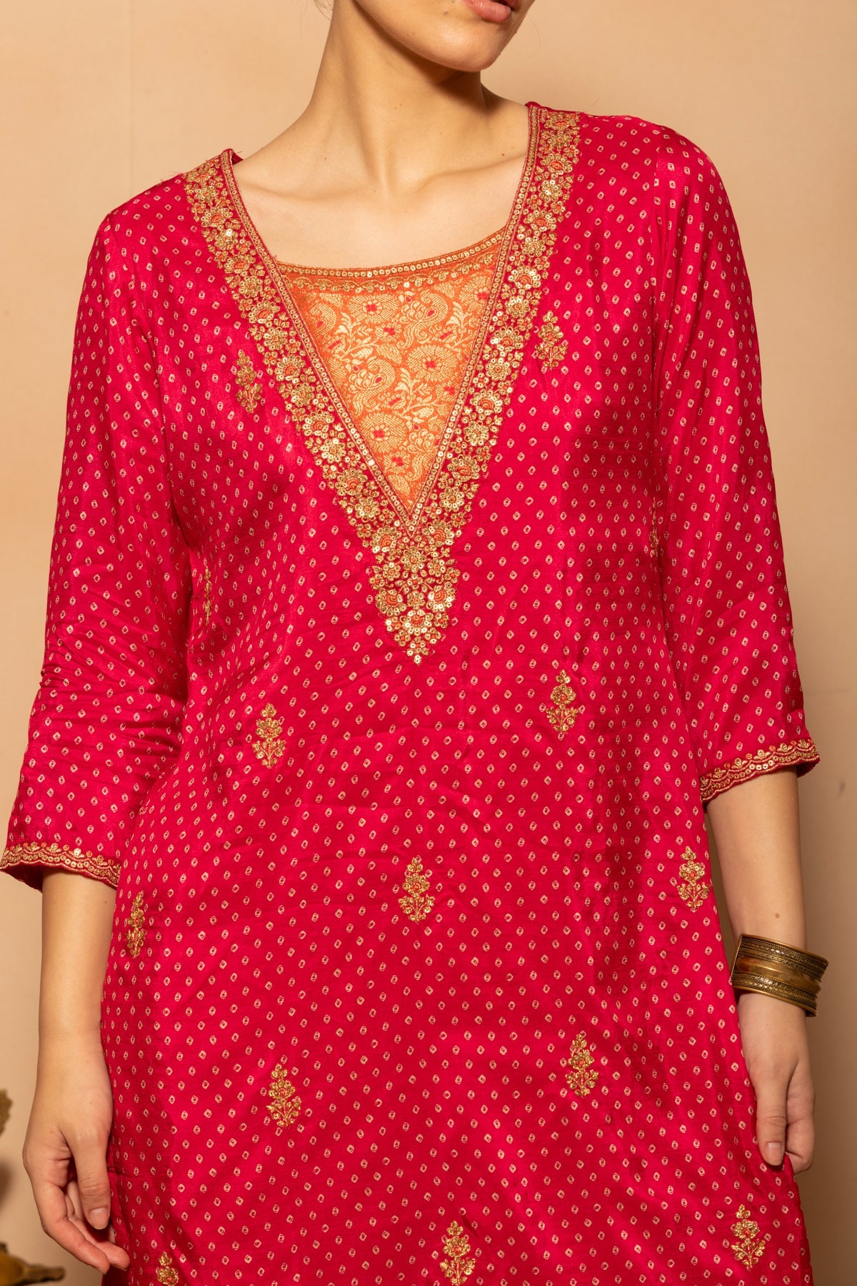 Magenta Embellished Kurta 3 Pcs Set