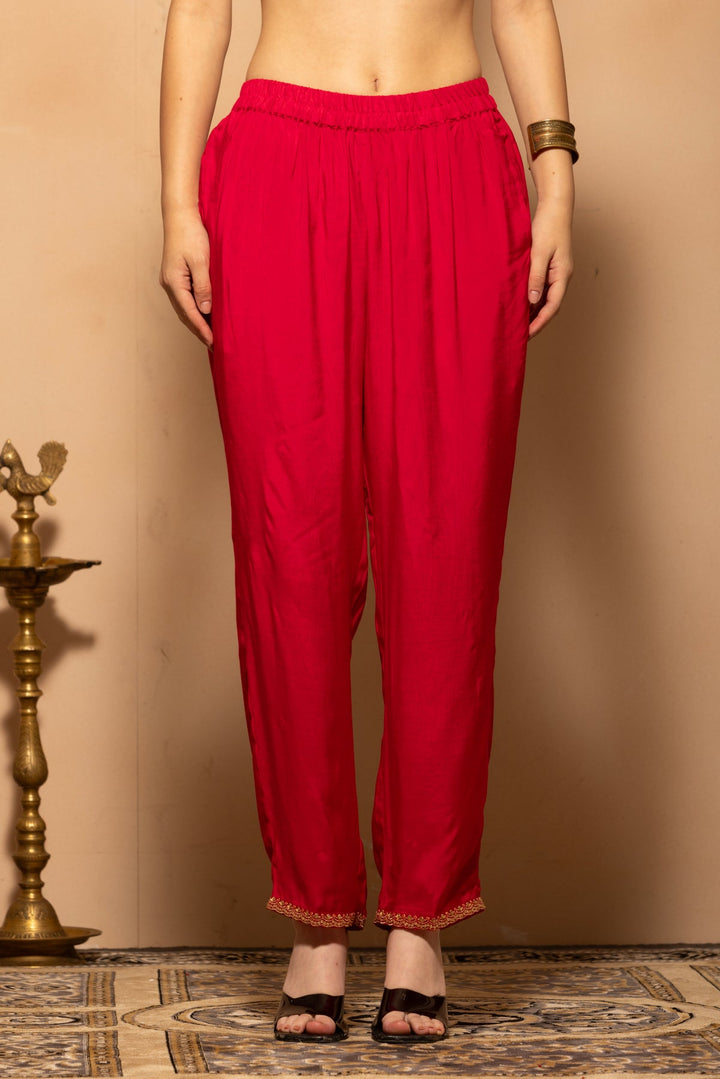 Magenta Embellished Kurta 3 Pcs Set