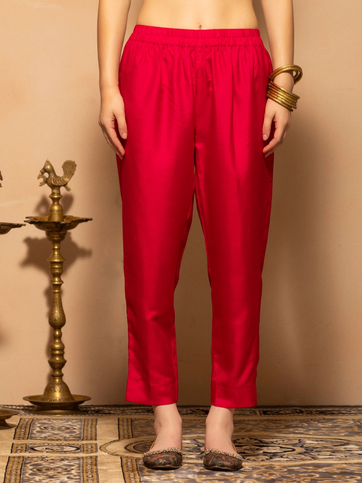 Pink Zari Embroidered Flared Kurta 3 Pcs Set