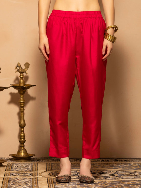 Pink Zari Embroidered Flared Kurta 3 Pcs Set