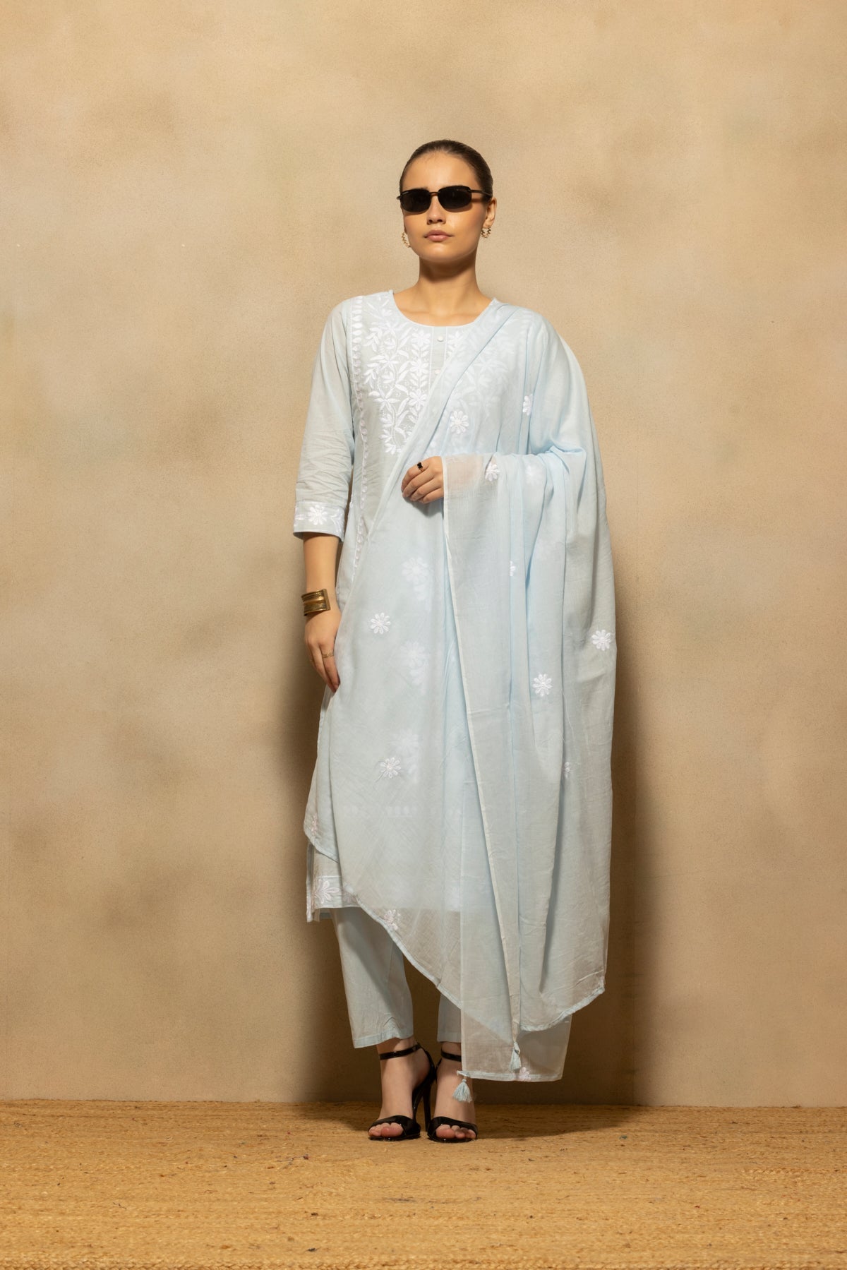 Blue Embroidered Kurta 3 Pcs Set
